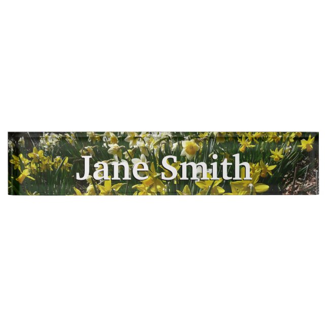 Porte-nom Pour Bureau Daffodiles jaunes et blancs Fleurs de printemps (Devant)