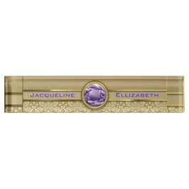 Porte-nom Pour Bureau Damassé brillante métallique d'or de pierre gemme