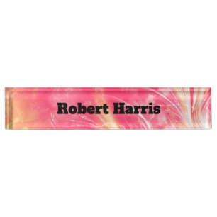 Porte-nom Pour Bureau Dandelions et lucioles jaune rose Abstrait