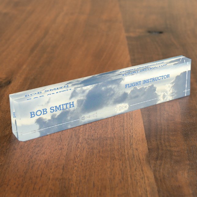 PORTE-NOM POUR BUREAU "DANS LES NUAGES" BUREAU ACRYLIQUE PERSONNALISABLE (Taille)