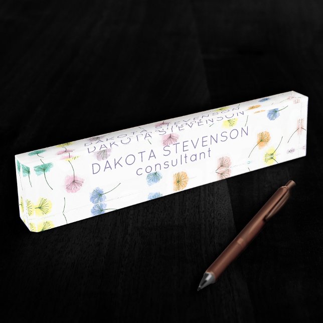Porte-nom Pour Bureau Dansons | Motif floral aquarelle (Créateur téléchargé)