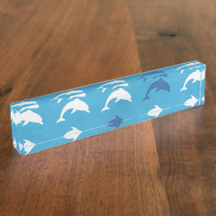 Porte-nom Pour Bureau Dauphins bleus