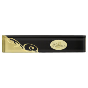 Porte-nom Pour Bureau Décor de luxe sur or & noir, Monogramme