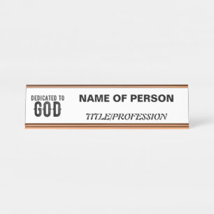 PORTE-NOM POUR BUREAU DÉDIÉ À DIEU PERSONNALISABLE COOL TEXTE NOIR