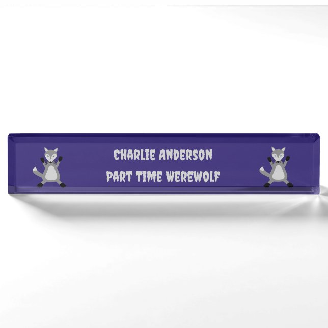 Porte-nom Pour Bureau Déplaisant mignon Wolf Halloween personnalisé (Devant)