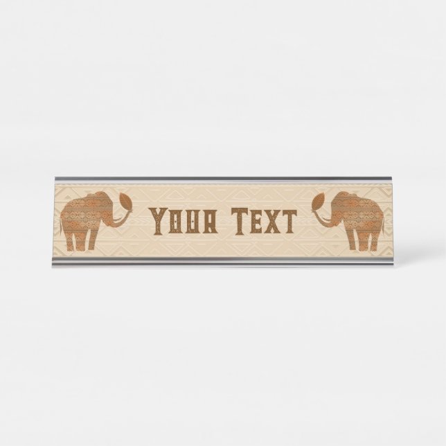 Porte-nom Pour Bureau Design d'art tribal des éléphants (Devant)