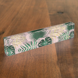 Porte-nom Pour Bureau Design moderne or tropical feuilles et doddles