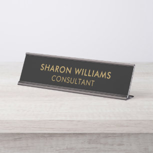 Porte-nom Pour Bureau Design moderne professionnel Black Gold Simple