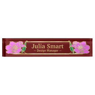 Porte-nom Pour Bureau Design or Floral avec cadre Desk Name Plate