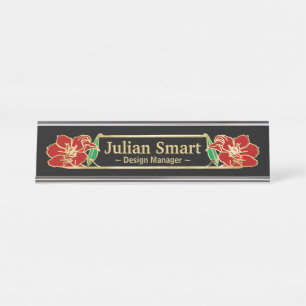 Porte-nom Pour Bureau Design or Floral avec cadre Desk Name Plate