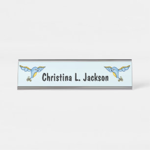 Porte-nom Pour Bureau Deux Imaginaires Flying Bluebirds Yellow Scrolled