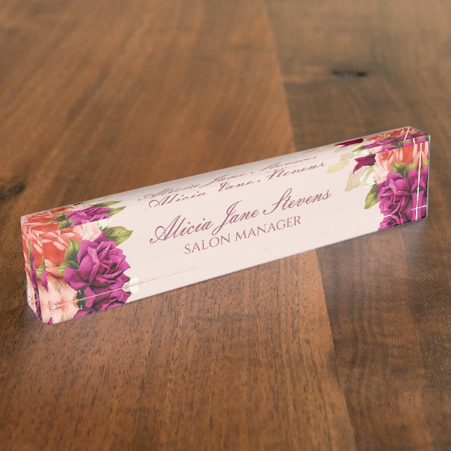Porte-nom Pour Bureau Directeur de salon de bouquets de roses orange ros (Taille)