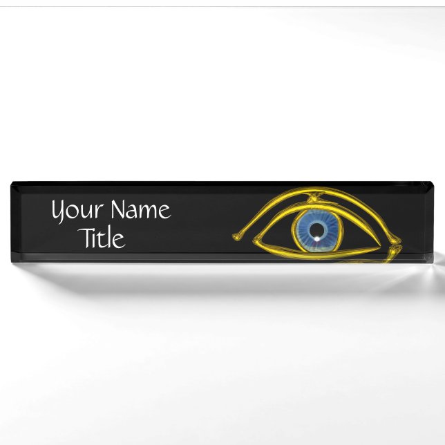 Porte-nom Pour Bureau Docteur d'OEIL BLEU, symbole ophtalmique (Devant)