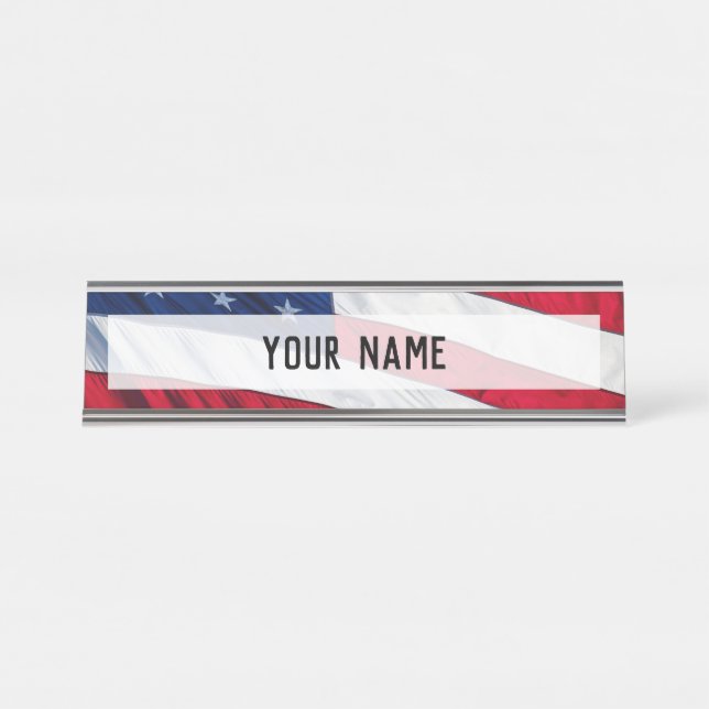 Porte-nom Pour Bureau Drapeau américain (Devant)