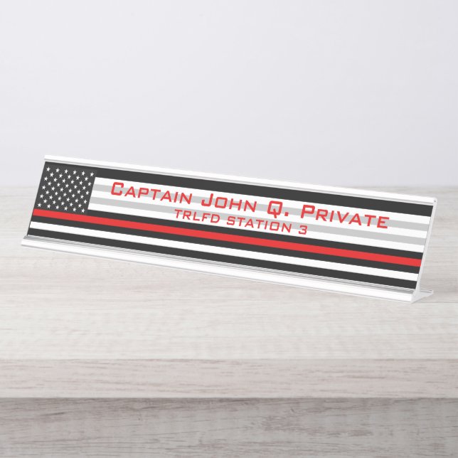 Porte-nom Pour Bureau Drapeau américain de la Ligne rouge mince (Devant)