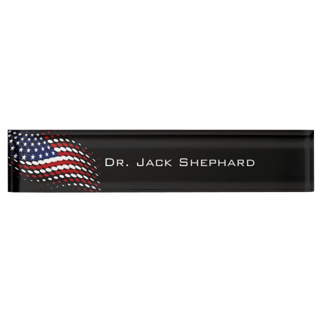 Porte-nom Pour Bureau Drapeau américain des Etats-Unis d'image tramée (Devant)