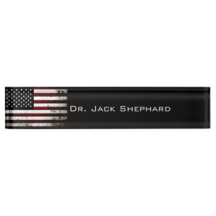 Porte-nom Pour Bureau Drapeau américain grunge noir