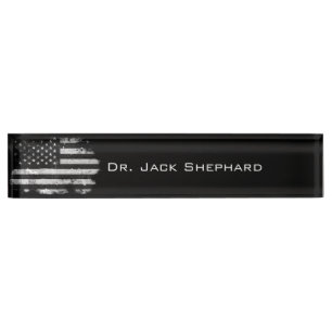Porte-nom Pour Bureau Drapeau américain grunge noir et blanc
