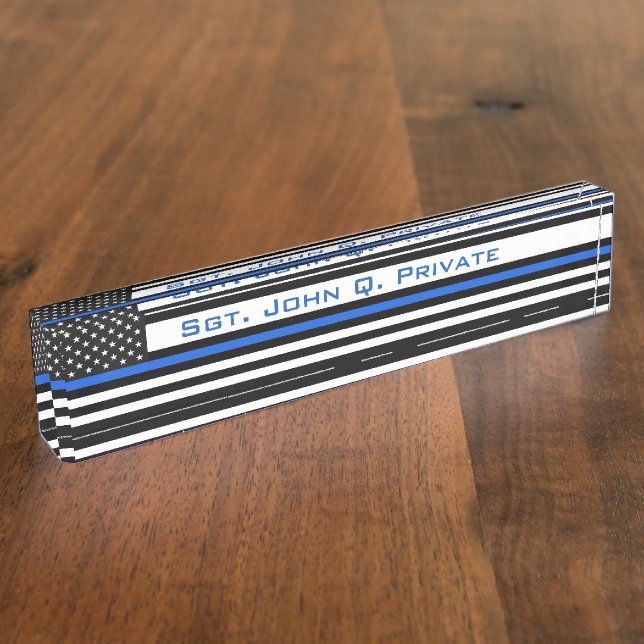 Porte-nom Pour Bureau Drapeau américain mince de Blue Line (Taille)