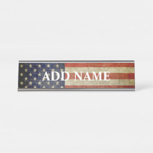 Porte-nom Pour Bureau Drapeau américain patiné, en détresse, portant