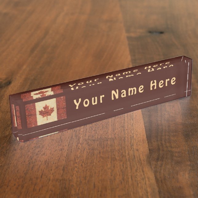 Porte-nom Pour Bureau Drapeau Canadien Sur L'Écorce De Birch Intérieur (Taille)