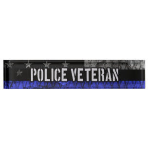 Porte-nom Pour Bureau Drapeau de police vétéran en détresse