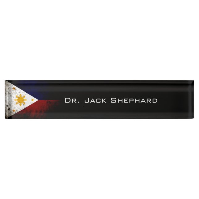 Porte-nom Pour Bureau Drapeau grunge noir de Philippines (Devant)