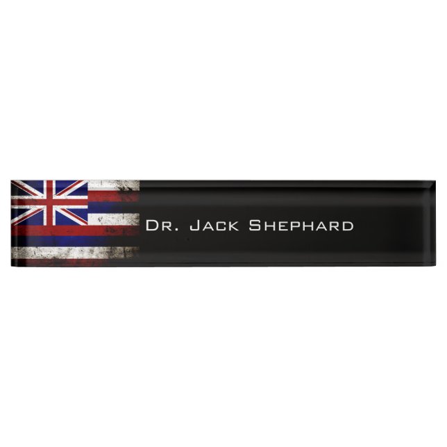 Porte-nom Pour Bureau Drapeau grunge noir d'état d'Hawaï (Devant)