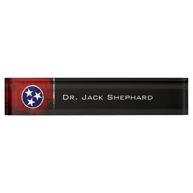 Porte-nom Pour Bureau Drapeau grunge noir d'état du Tennessee (Devant)
