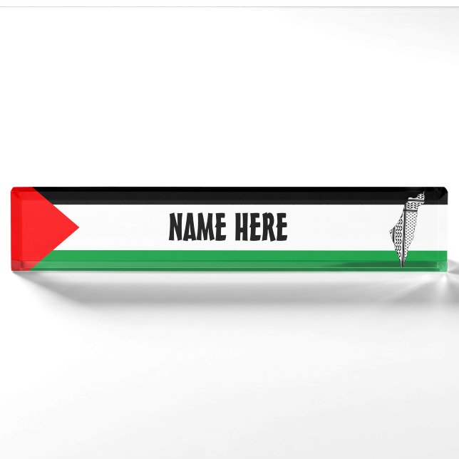 Porte-nom Pour Bureau Drapeau palestinien et carte avec Motif Keffiyeg (Devant)