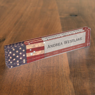 Porte-nom Pour Bureau Drapeau vintage des Etats-Unis