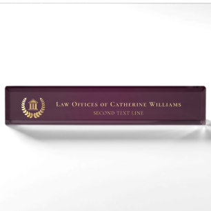 Porte-nom Pour Bureau Droit Juridique Personnalisé Bourgogne Gold Lux