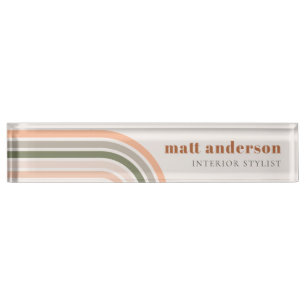 Porte-nom Pour Bureau Dusky Bold Retro Rainbow Desert Chic Blush Rust