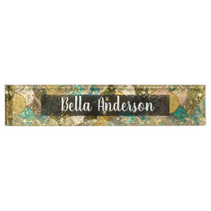 Porte-nom Pour Bureau Écaille de Sirène Multi Couleur Paillettes Glamour