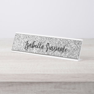 Porte-nom Pour Bureau Éclaircissements de parties scintillant gris argen
