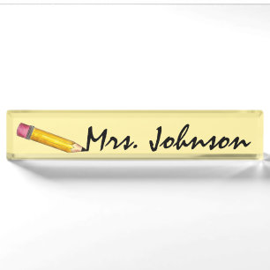 Porte-nom Pour Bureau École de crayon jaune clair Écriture d'enseignant 