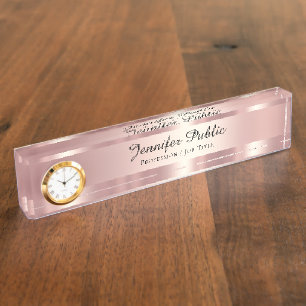 Porte-nom Pour Bureau Écriture élégante Rose Gold Luxueux Avec Horloge