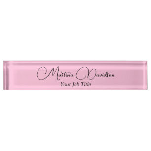 Porte-nom Pour Bureau Écriture manuscrite originale unique rose