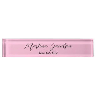 Porte-nom Pour Bureau Écriture manuscrite unique rose customisée