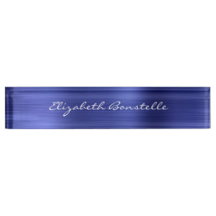 Porte-nom Pour Bureau Écriture métallisée bleue élégante