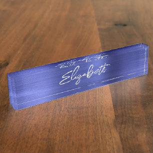 Porte-nom Pour Bureau Écriture moderne pinceau bleu saphir
