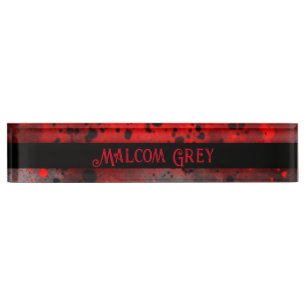 Porte-nom Pour Bureau Effet Retro Paint Splatter rouge et noir