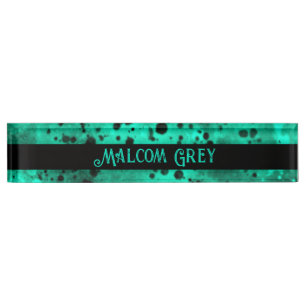 Porte-nom Pour Bureau Effet Retro Paint Splatter Vert & Noir