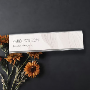 Porte-nom Pour Bureau Elégant Abstrait Blush Watercolor Foliage