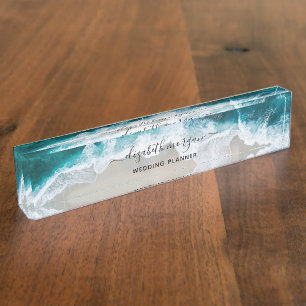 Porte-nom Pour Bureau Elégant Aqua Blue Green Beach Wedding Planner