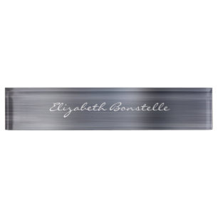 Porte-nom Pour Bureau Élégant Argent Brossé Métal Écriture manuscrite