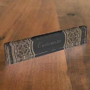 Porte-nom Pour Bureau Elegant Black & Gold