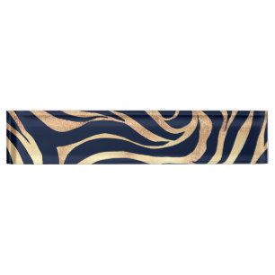 Porte-nom Pour Bureau Elégant bleu marine Gold Zebra Imprimer