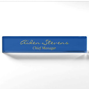 Porte-nom Pour Bureau Élégant bleu profond couleur or bleu foncé minimal