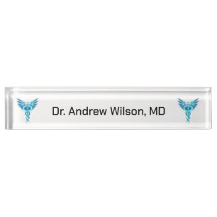 Porte-nom Pour Bureau Elégant Blue Caduceus Docteur Médicale